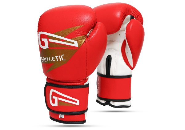 Unleash Your Power with Gritletic Pro Premium Red and White Leather Boxing & MMA Punching Bag Gloves - Gritleticstore