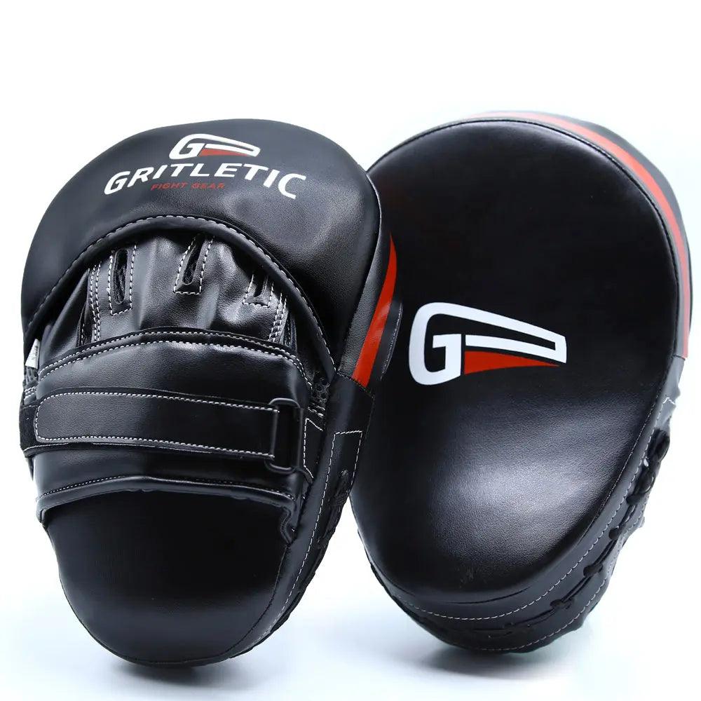 Gritletic Boxing Curved Focus Punching Mitts- Black Leatherette Training Hand Pads