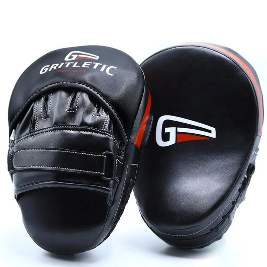 Gritletic Boxing Curved Focus Punching Mitts- Black Leatherette Training Hand Pads - Gritleticstore